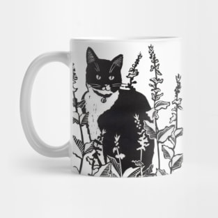 Tuxedo Cat in the Flower Garden Mug